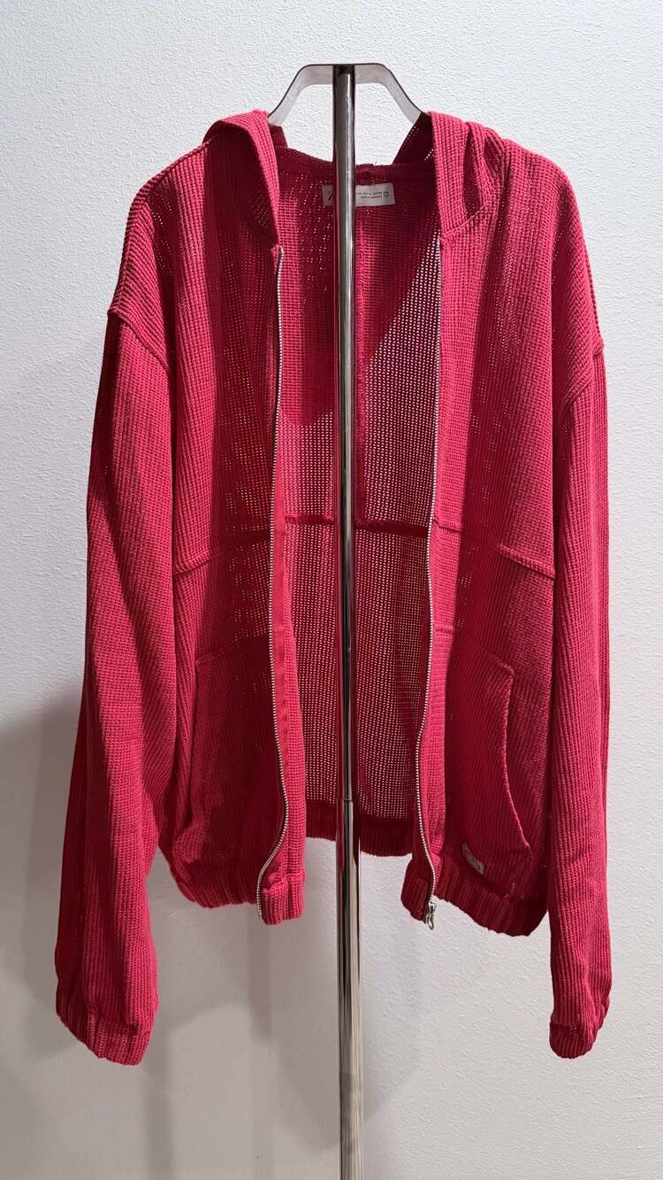 Zara Waffle Knit Zip-Front Hoodie Red XL
